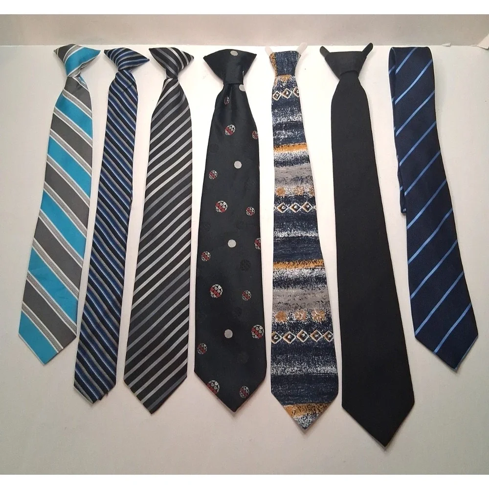 Lot of 7 Boys Neckties 6 are Clip-On Ties 1 Tie Multiple Colors Patterns 15